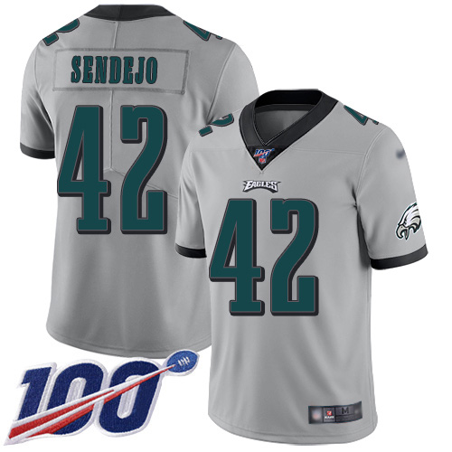 Men Philadelphia Eagles #42 Andrew Sendejo Limited Silver Inverted Legend NFL Jersey 100th Season Football